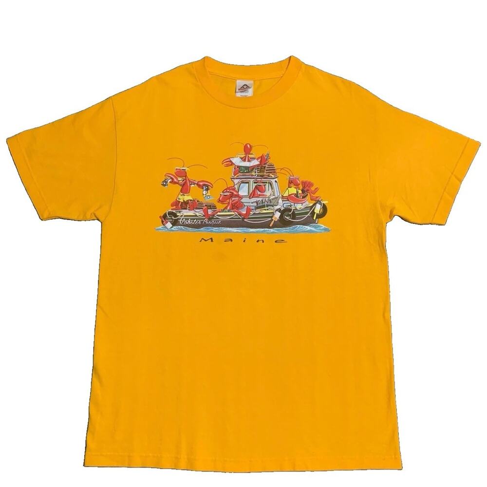 Vintage Maine Lobster T-Shirt Coastal Souvenir Cartoon Graphic Tee Large